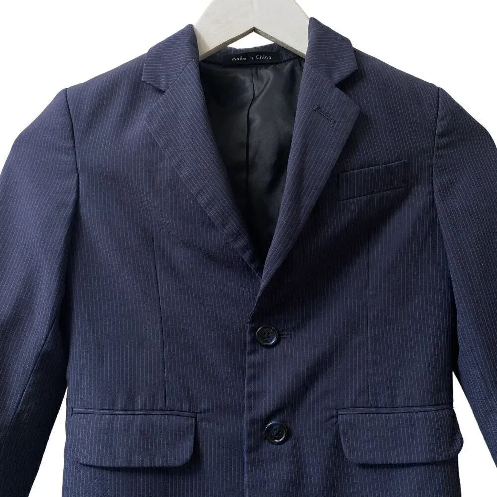 CALVIN KLEIN Boys Blazer Size 6 Navy Blue Pinstripe Suit Jacket